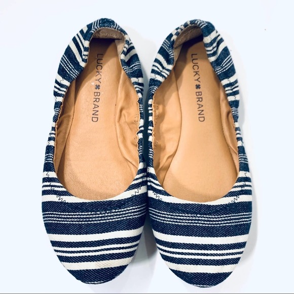 Lucky Brand Emmie Striped Blue White Ballet Flats - Picture 2 of 6